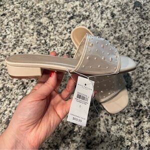 Ann Taylor Factory Beige Pearl Embellished Sandals NWT